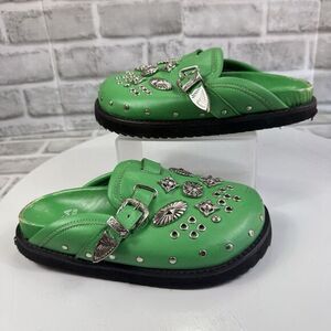 Toga Virilis Archives Green Metal Sabot Eyelet Mules Size 31 EU- US 13/13.5 Kids